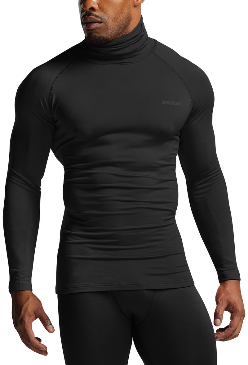 TSLA Men's Thermal Long Sleeve Compression Shirts, Mock/Turtleneck Winter Sports Running Base Layer Top, Heatlock Face Cover Black, X-Large - Image 3